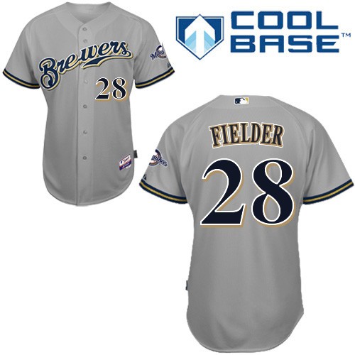 Low Cost Milwaukee Brewers 28 Prince Fielder Grey Cool Base MLB Jersey Baseball MLB Jerseys
